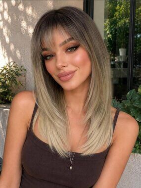 Women's Ash Ombre Bronde Synthetic Realistic Scalp Straight Face Layers Wigs